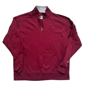 Champion Burgundy Quarter-Zip Pullover Sweatshirt with Kangaroo Pocket   Size